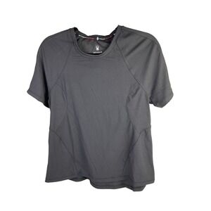 Spyder Active Womens Gray Ribbed Short Sleeve Athletic T Shirt Top Size‎ LG